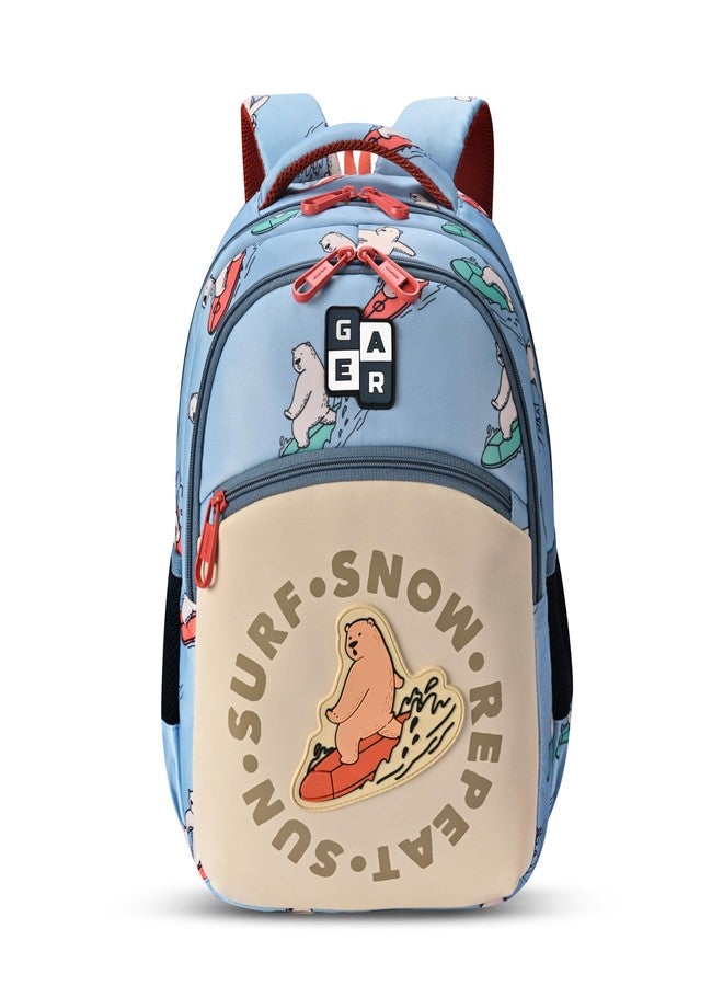 Gear Bear 3 Compartment Backpack 15"/21L Small Water Resistant School Bag/Casual 3 Compartment Backpack/Daypack/Kids Bag for Boys/Girls (Sky Blue-Orange) - Image 1